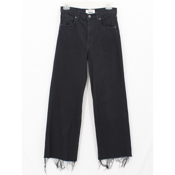 Reformation Denim - Reformation Emma High‎ Rise Wide Leg Jeans womens 27 Raw Frayed Hem Black Edgy